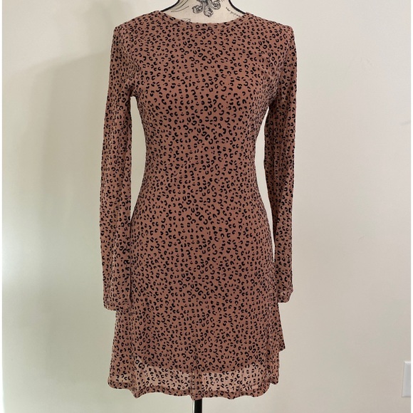 Wild Honey Leopard Print Long Sleeve Mini Dress Women's Lined Size Medium - Picture 1 of 4